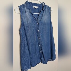 beachlunchlounge Cross Back Sleeveless Button Down Denim Top, Cooling Lyocel